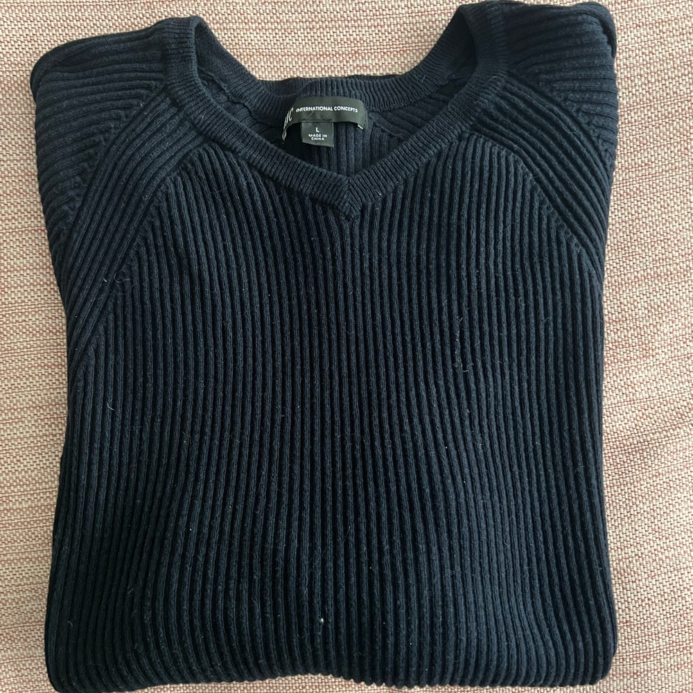 International Concepts fitted black v neck sweater